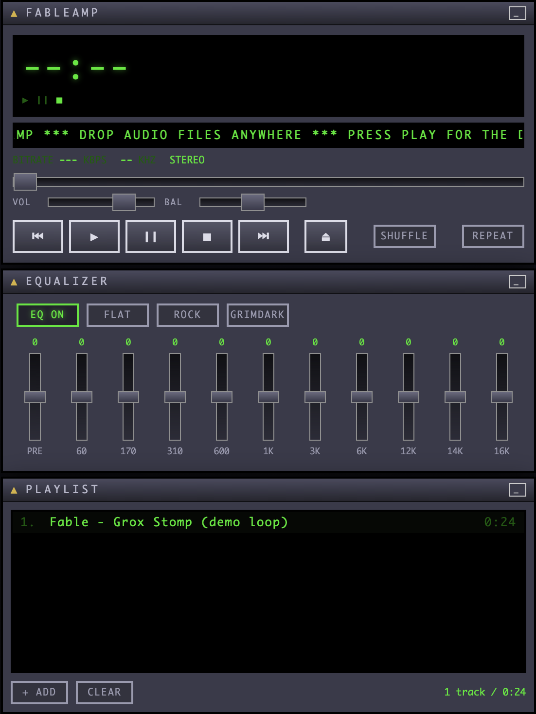 FABLEAMP player, EQ and playlist